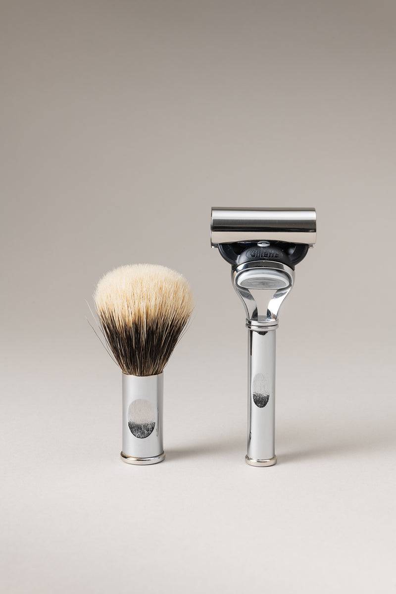 Lorenzi Milano Set rasoio pennello barba viaggio rotante in Ottone cromato Convenienza