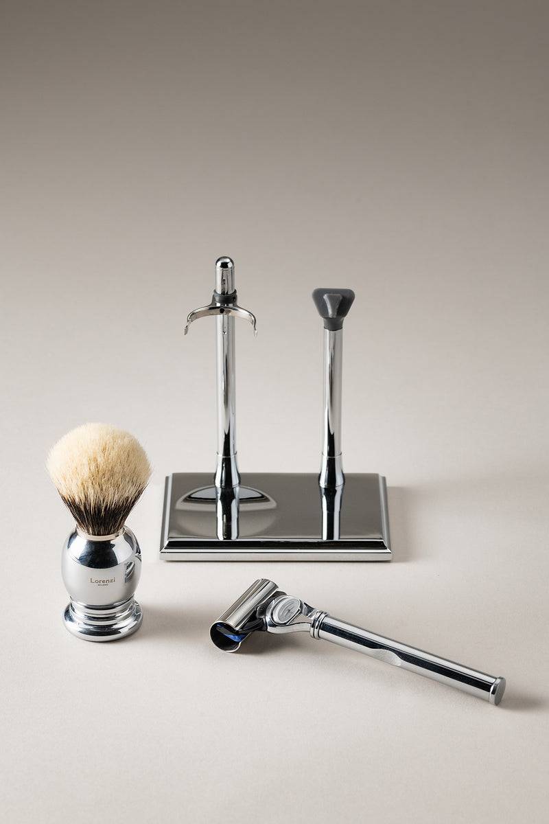 Lorenzi Milano Set rasoio pennello rettangolare in Ottone cromato Offerte