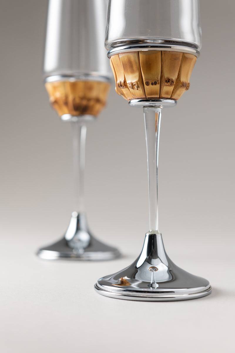 Lorenzi Milano Coppia flute champagne in Bambù Fornitura limitata