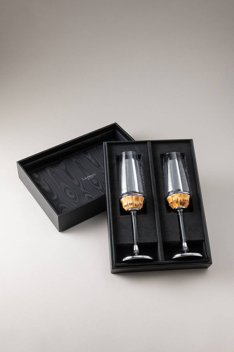 Lorenzi Milano Coppia flute champagne in Bambù Fornitura limitata