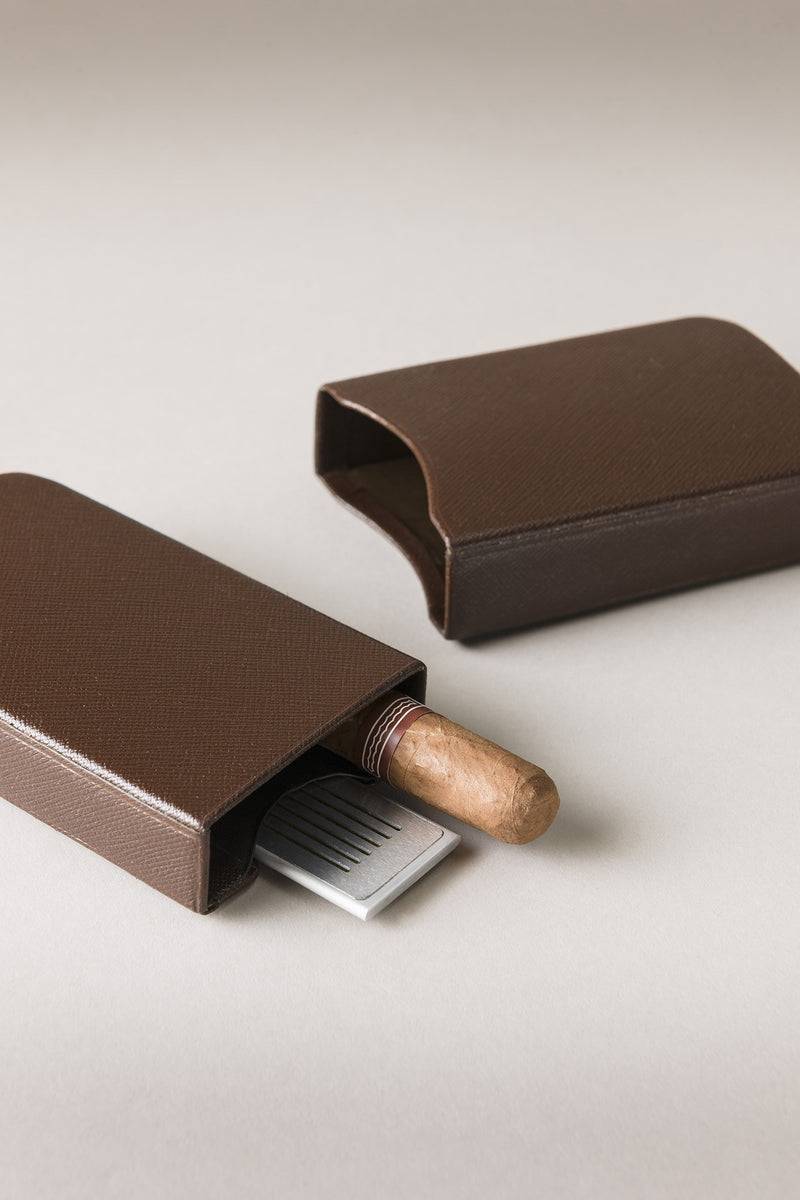 Lorenzi Milano Porta sigari per tre 'Robusto' in Saffiano In vendita
