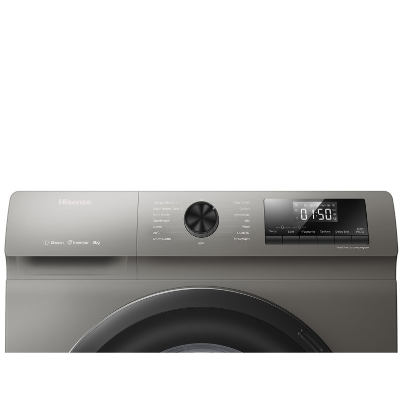 ﻿Hisense WFQP8014EVMT lavatrice Caricamento frontale 8 kg 1400 Giri/min Acciaio inox Hotsell