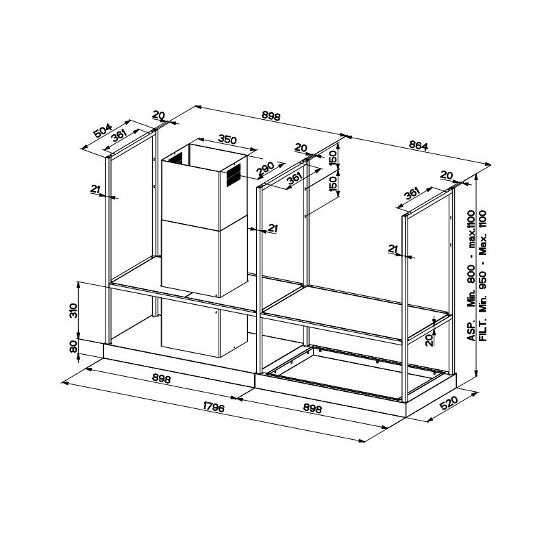 FABER S.p.A. T-Shelf EV8 BK Matt A180 Cappa aspirante a isola Nero 700 m³/h C Qualità Garantita