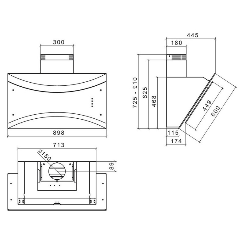 Baraldi QEEN Cappa Cucina a Parete 90 cm 900 m3/h - Vetro Nero 2025