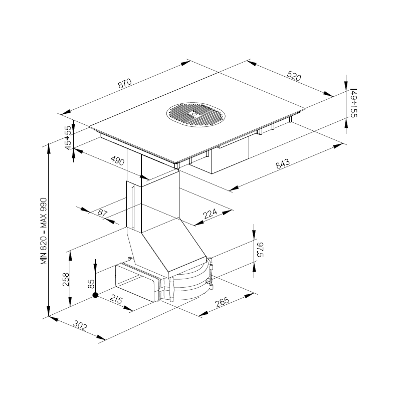 ESISTYLE E048000039 piano cottura induzione con cappa integrata SHAPE ONE - Vetro nero RG 2025