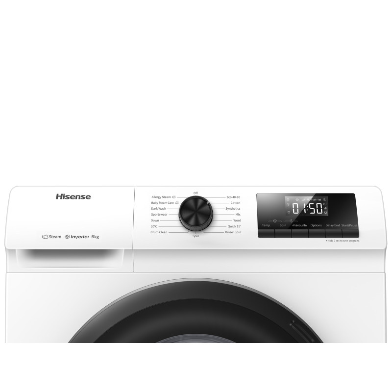 Hisense WFQP7012EVM lavatrice Caricamento frontale 7 kg 1200 Giri/min Bianco Presa