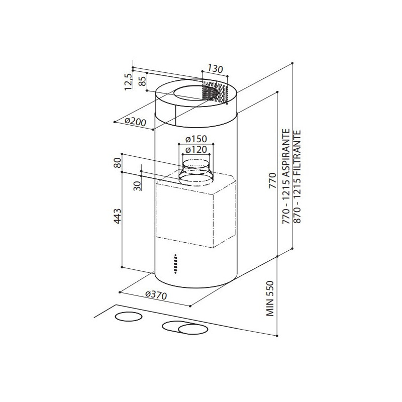 FABER S.p.A. Cylindra IS./4 EV8 X A37 Cappa aspirante a isola Acciaio inox 570 m³/h C Vendita
