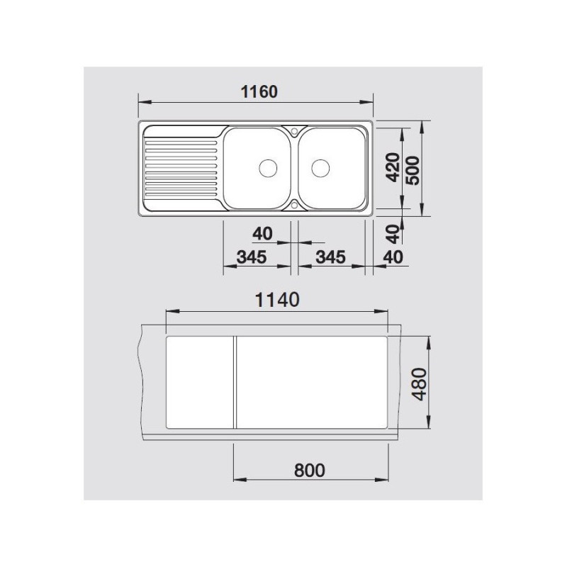 BLANCO 1324950 Lavello TIPO 8 S Compact 2 vasche Dx dimensione 1160x500 mm Acciaio Inox Saldi Di Fabbrica