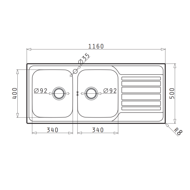 PYRAMIS 107174030 Lavello Fedra Extra Vasca DX 1160x500 mm Acciaio inox Spazzolato Super sconto