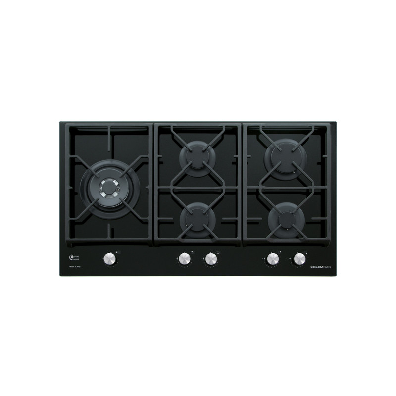 GLEM GAS GV95TXBK Piano cottura da incasso 90cm 5 fuochi gas 1 rapido - Vetro nero Vendite stagionali