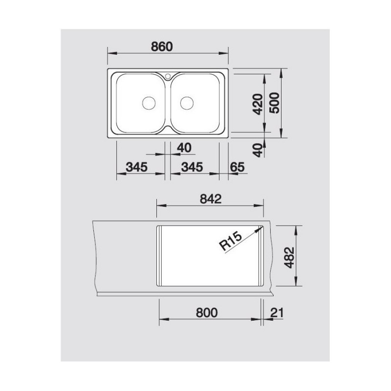 BLANCO 1324949 Lavello Tipo 8 2 vasche 86x50cm Acciaio Inox Smaltimento dello stoccaggio
