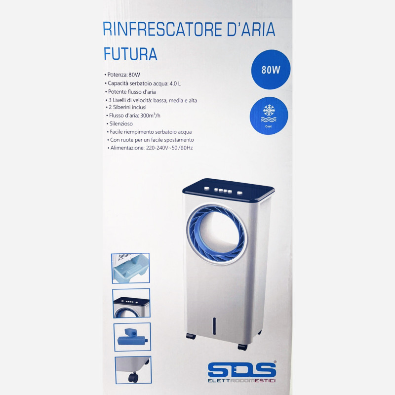 SDS Raffrescatore D'Aria Futura 80 W Capacità 4 0 L Flusso D'aria 300 m3/h - Bianco Pezzi Unici