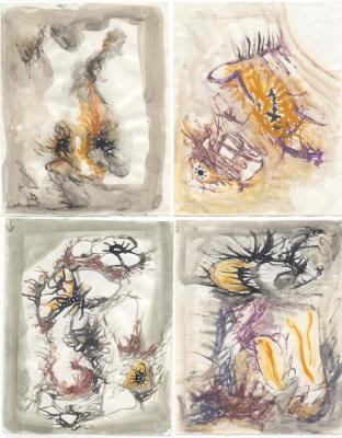 Abebooks Gouache e penna con graffi Insieme di 4 opere Prezzo Ridotto