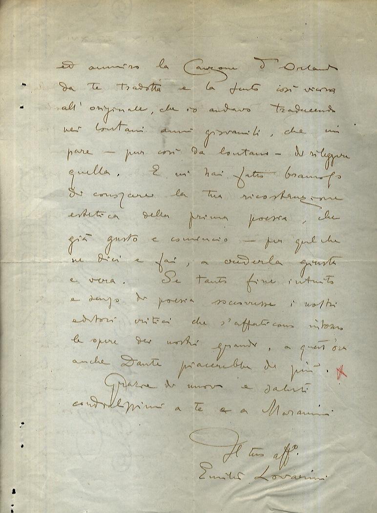 Abebooks Lettera manoscritta autografa firmata stesa su due facciate indirizzata alla scrittrice Elda Bossi datata: "Lovadina (Treviso) 21.XI.37.XVI". "Cara Bossi la tua traduzione della Canzone d'Orlando mi è dono molto gradit Online