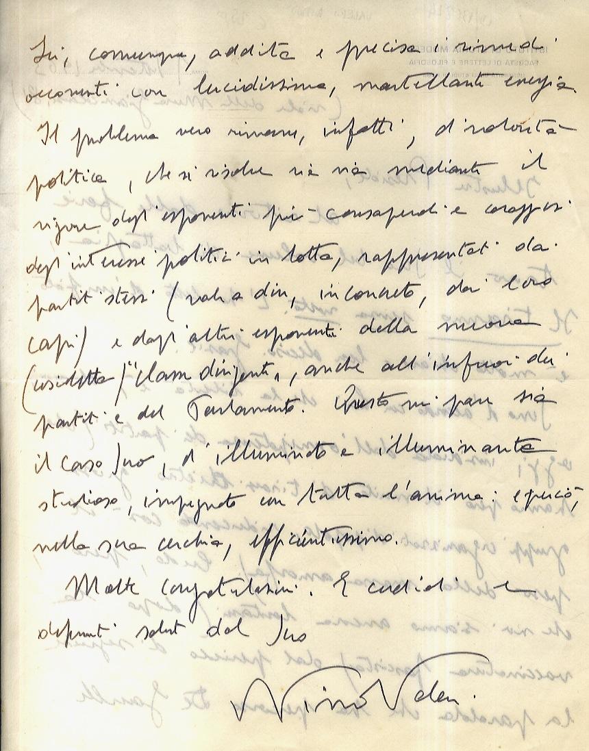 Abebooks Lettera manoscritta autografa firmata stesa su due facciate su carta intestata: Istituto di storia moderna [.] Università di Roma: Indirizzata a Giuseppe Maranini. Datata: "Roma 1 settembre 1963". "Caro Preside al rito Vendita Calda